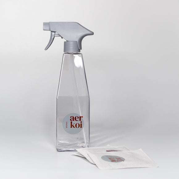 Starterset Glasreiniger, bestehend aus Sprühflasche und 3 Pulver zum anfertigen